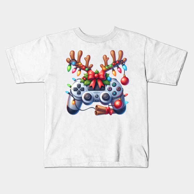 Christmas Game Controller Kids T-Shirt by Chromatic Fusion Studio